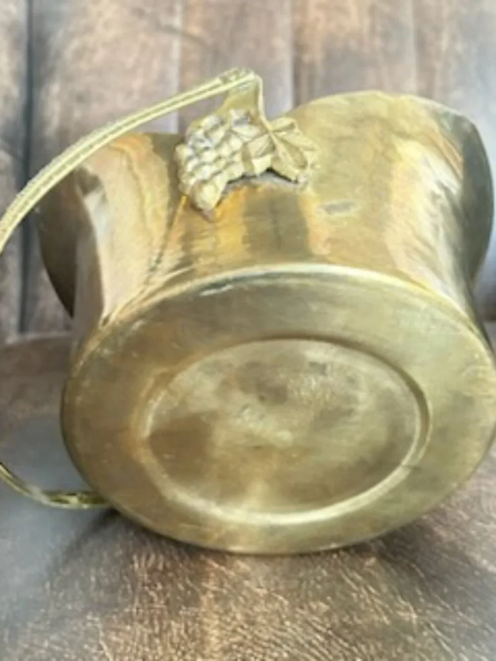 Vintage Solid Brass Basket Planter With Braided Handle and Grape Details